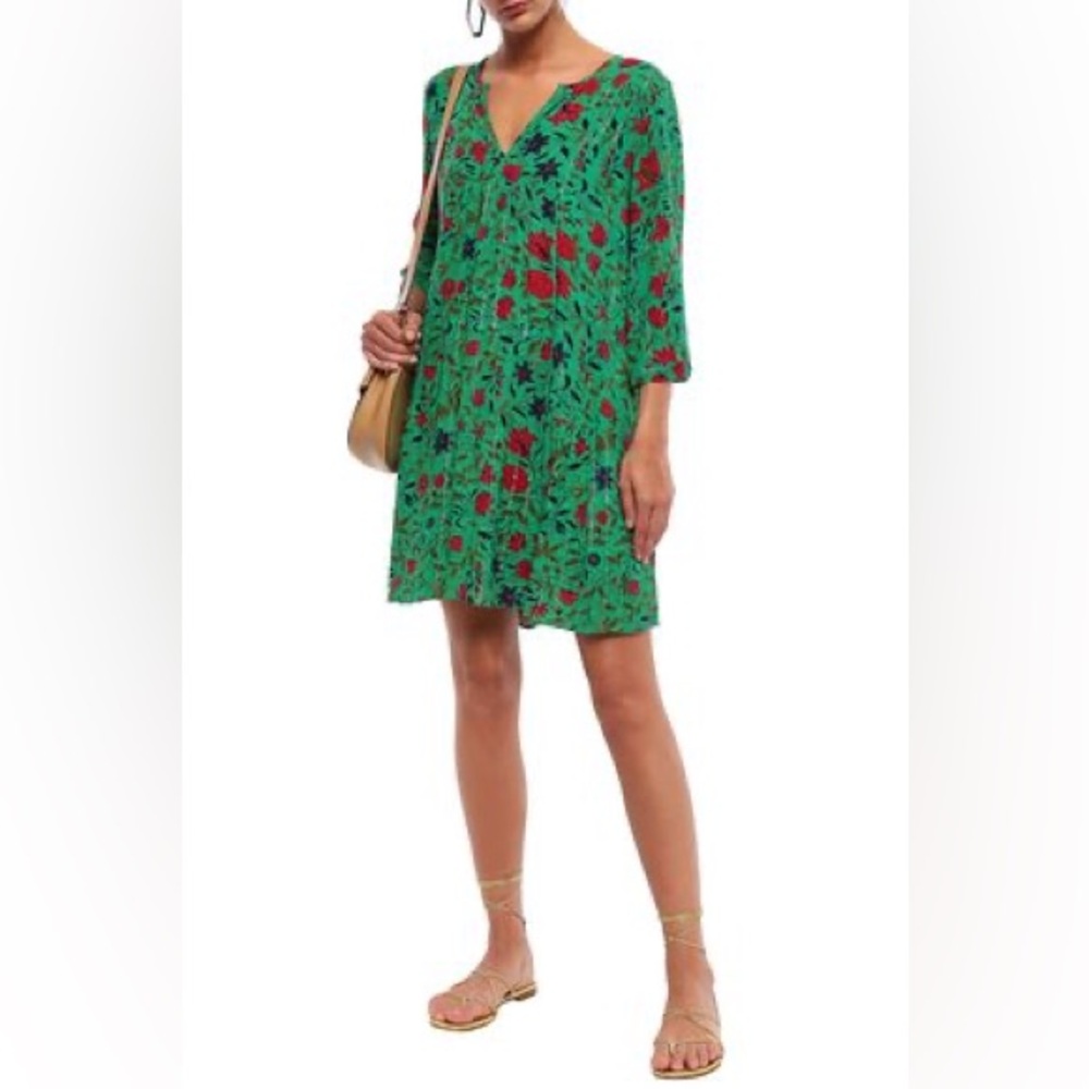 BA&SH Eve Floral Lady Mini Tunic Shimmery Holiday Dress Green & Red Size XS